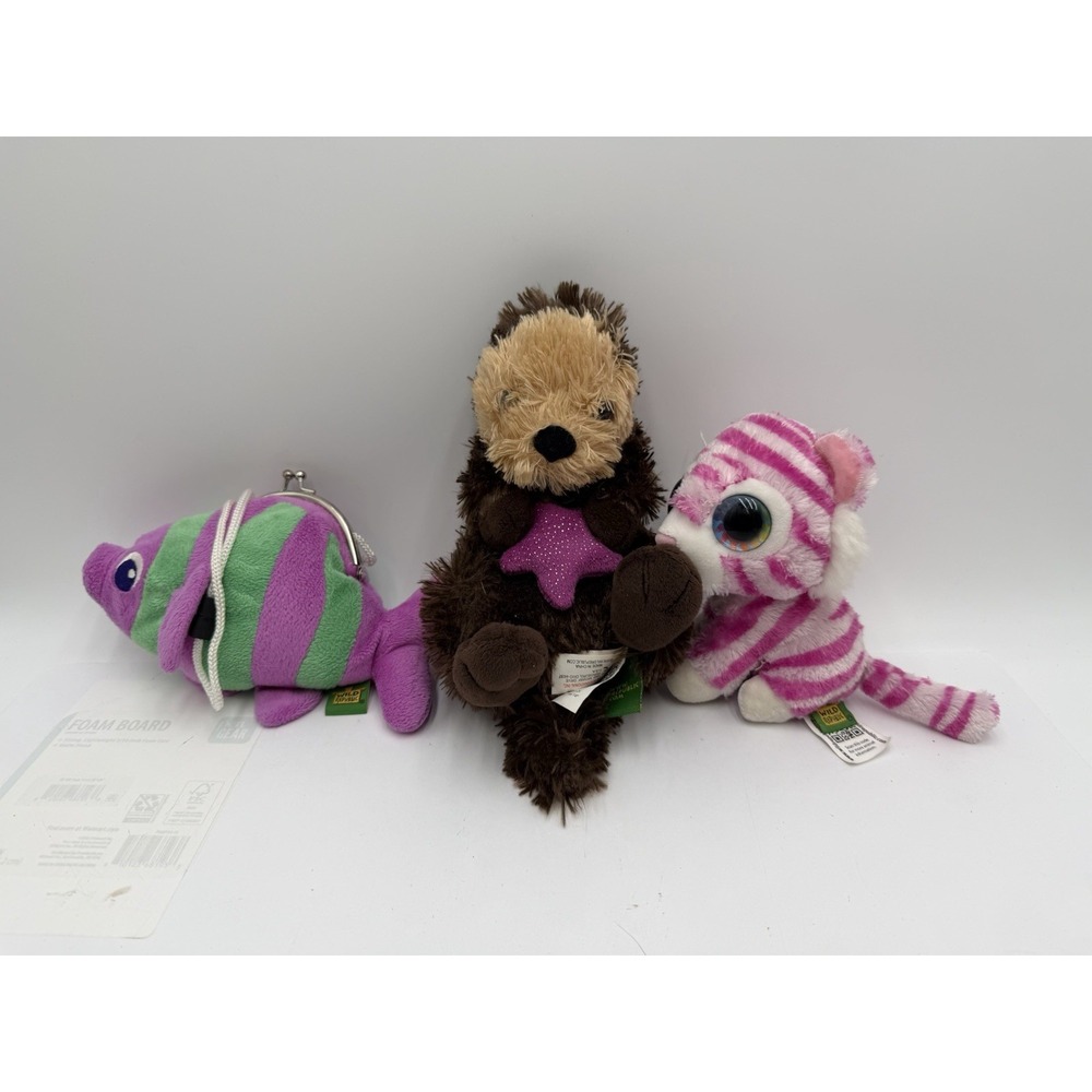 Wild Republic Plush Lot 3 Otter Fish Pink Tiger Cat Small Stuffed Animals